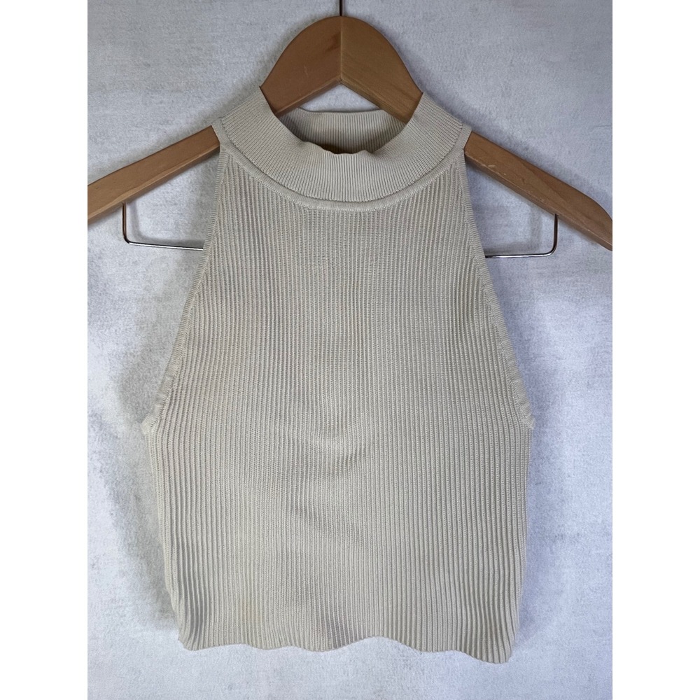 Babaton XS Sculpture Knit Mock Neck Halter Top from Aritzia Beige Cream‎ Ribbed